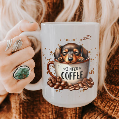 I Need Coffee Dachshund Mug