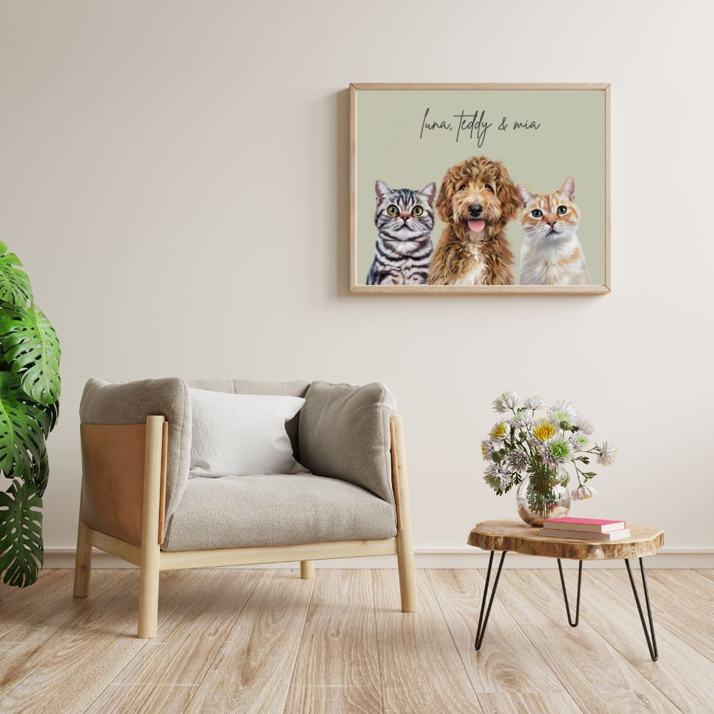 Multi Pet Custom Portrait - Three Pets Artelo
