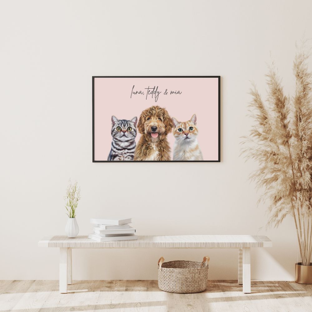 Multi Pet Custom Portrait - Three Pets Artelo