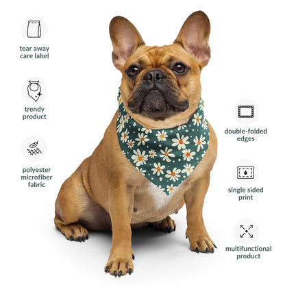 Retro Daisy Green Dog Bandana