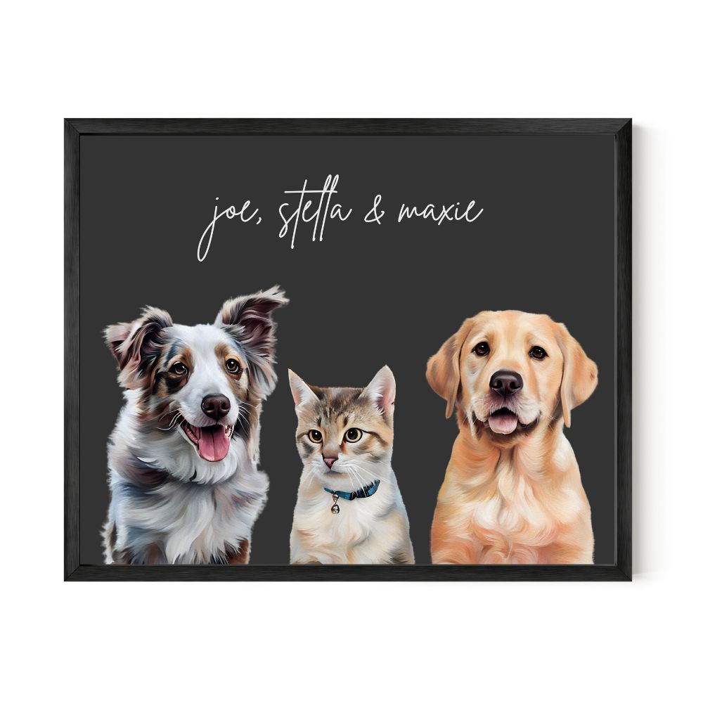 Multi Pet Custom Portrait - Three Pets Artelo