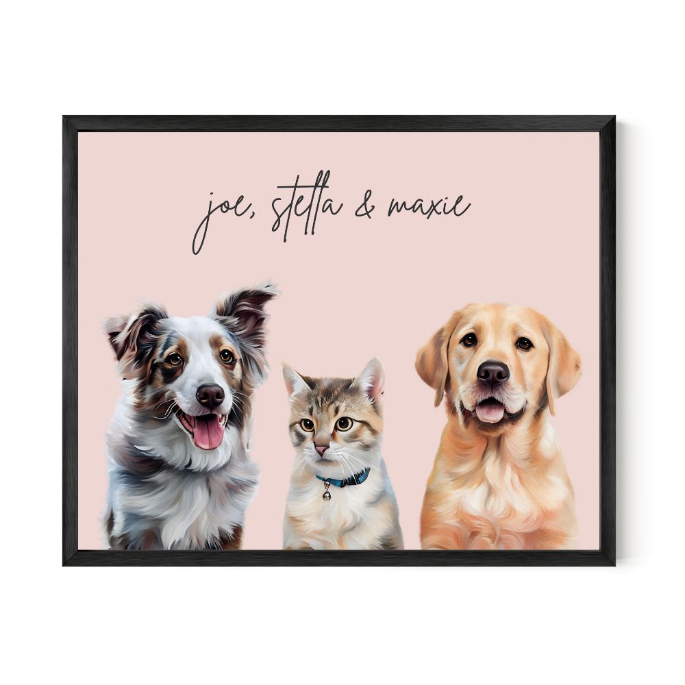 Multi Pet Custom Portrait - Three Pets Artelo