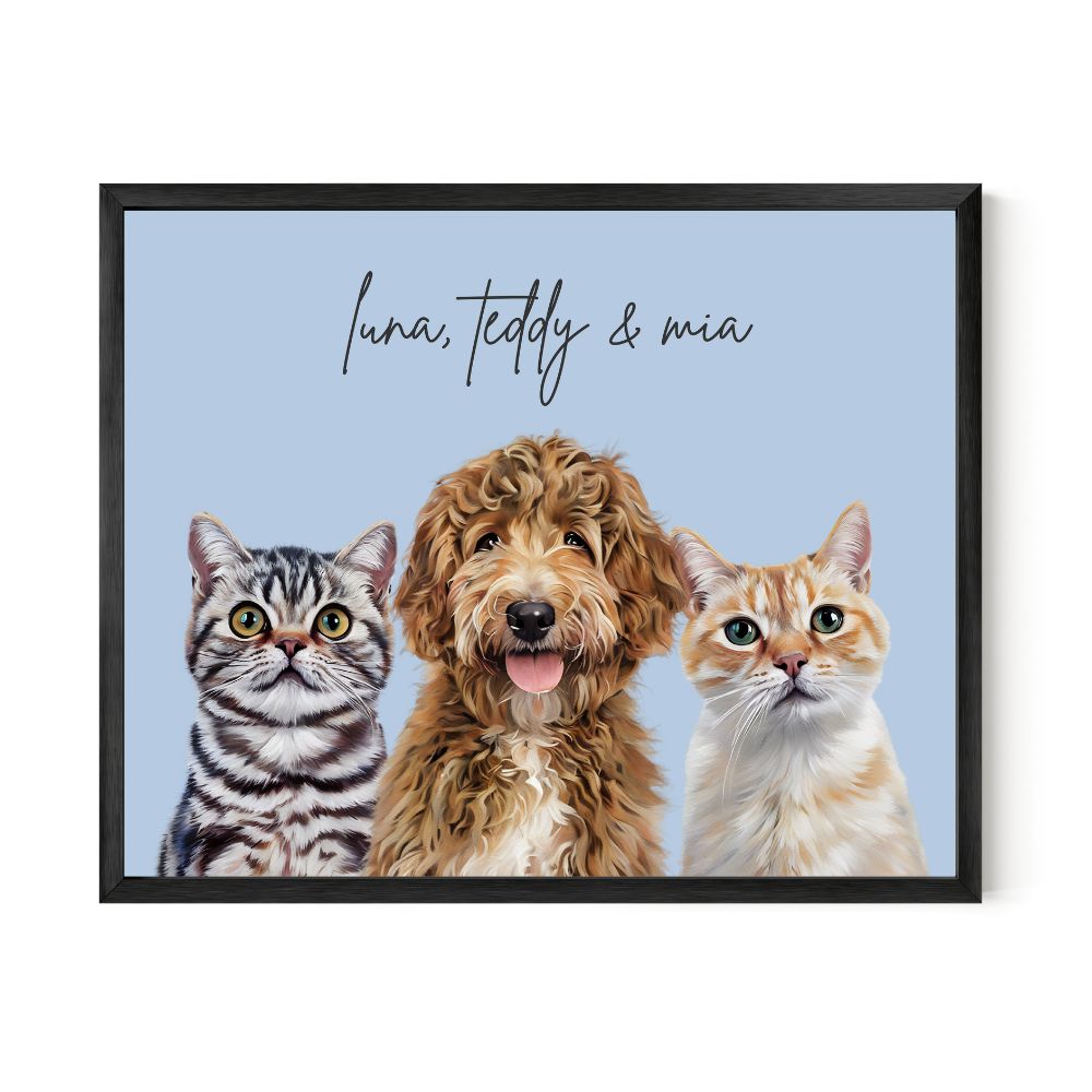 Multi Pet Custom Portrait - Three Pets Artelo