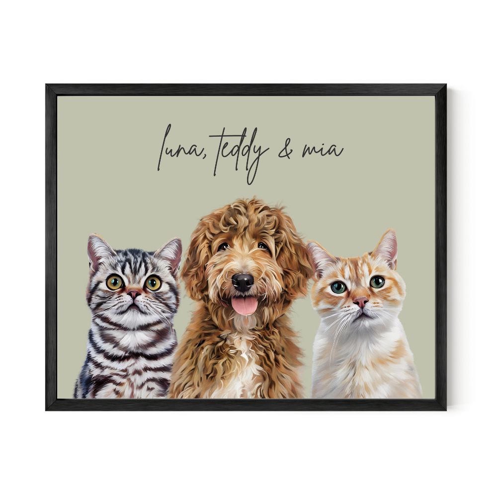 Multi Pet Custom Portrait - Three Pets Artelo