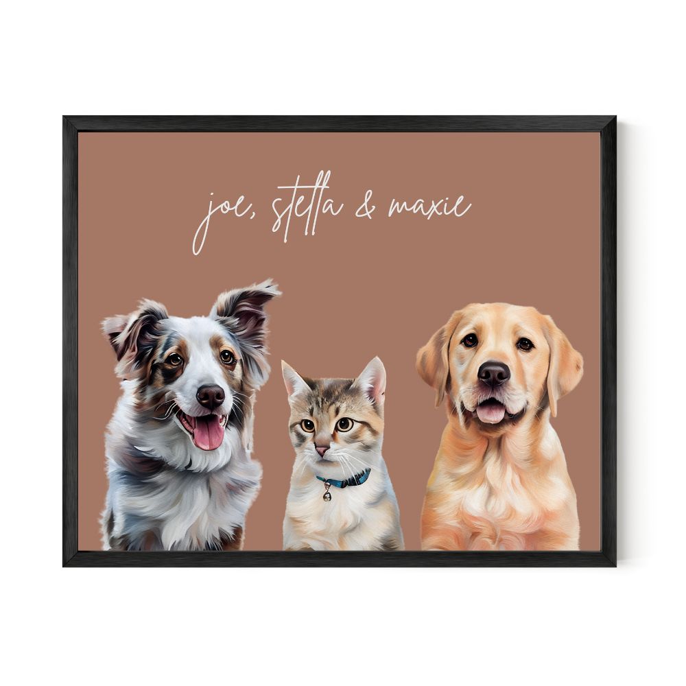 Multi Pet Custom Portrait - Three Pets Artelo