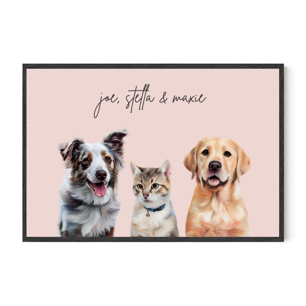 Multi Pet Custom Portrait - Three Pets Artelo