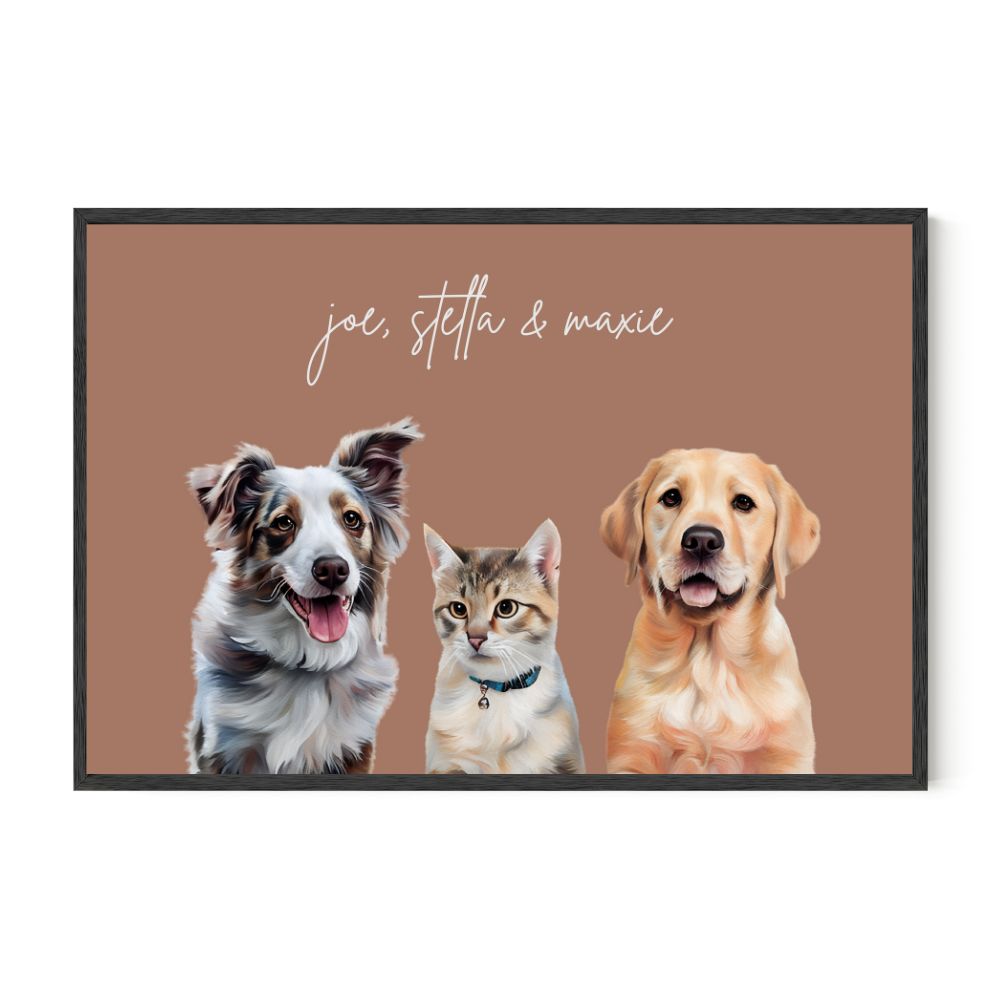 Multi Pet Custom Portrait - Three Pets Artelo