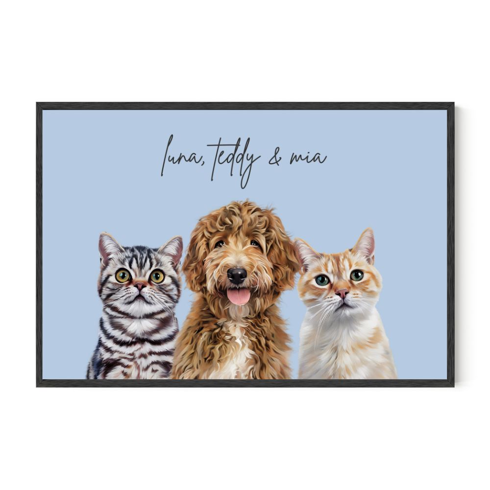 Multi Pet Custom Portrait - Three Pets Artelo