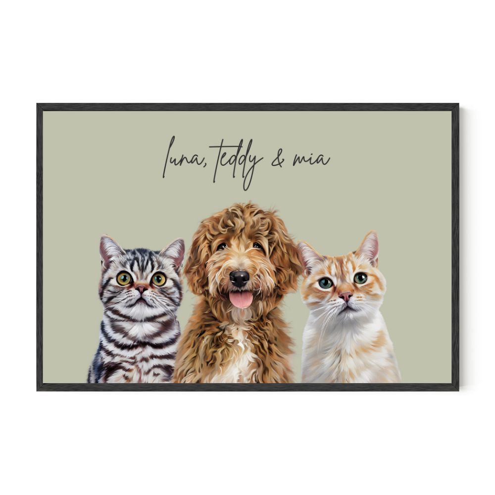 Multi Pet Custom Portrait - Three Pets Artelo