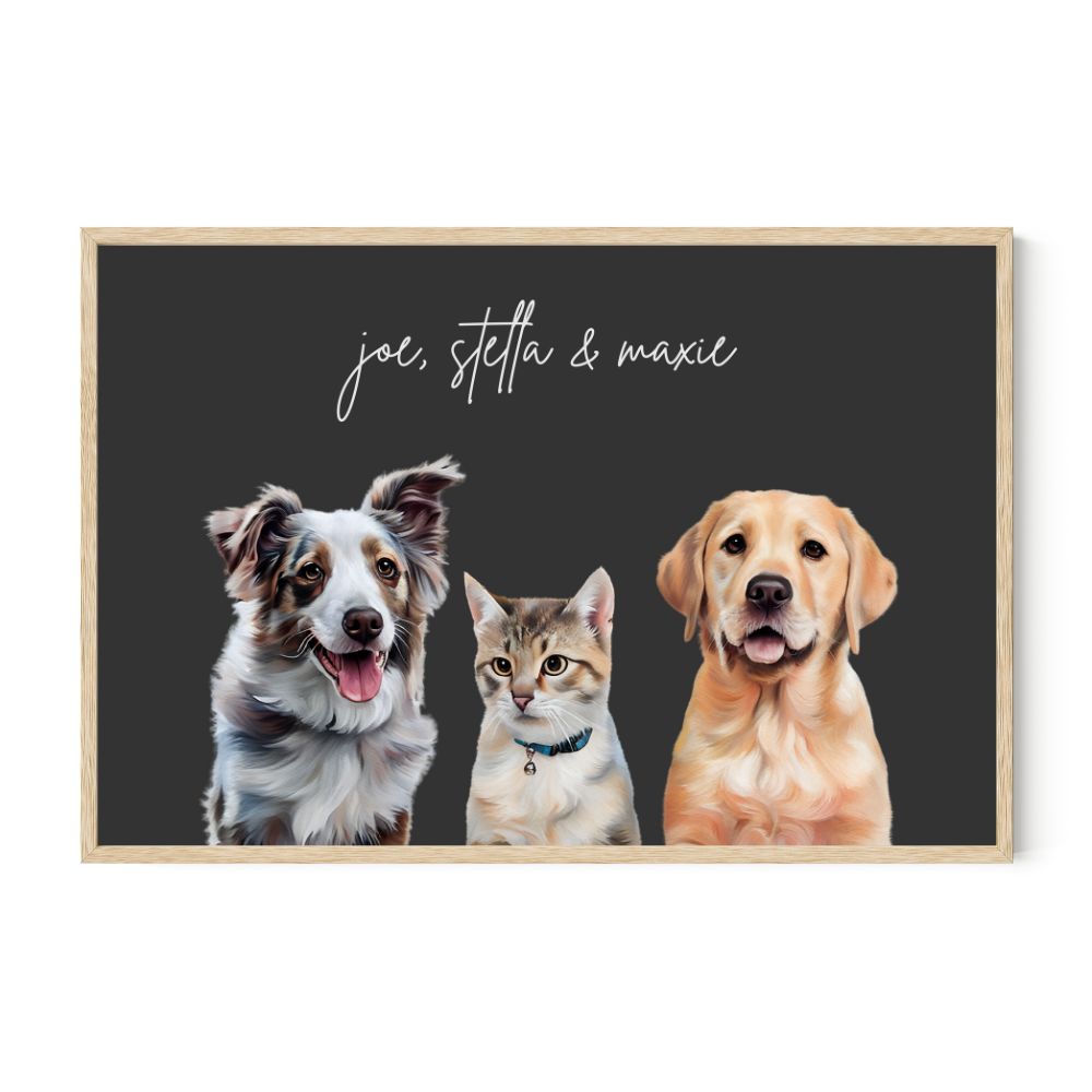 Multi Pet Custom Portrait - Three Pets Artelo