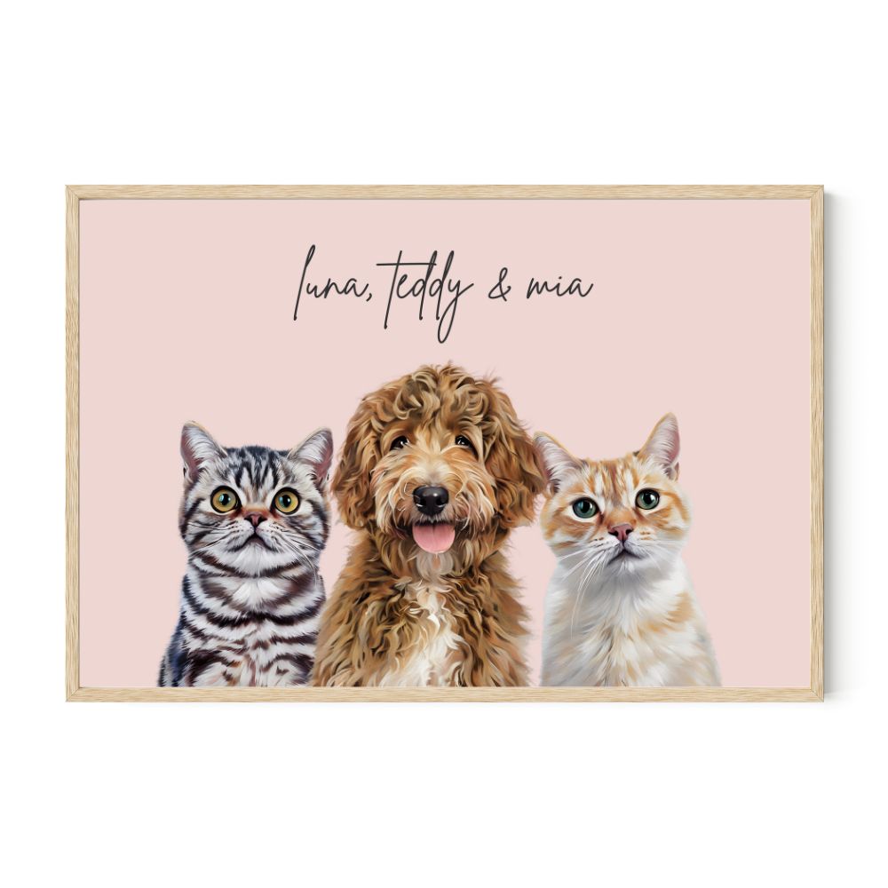 Multi Pet Custom Portrait - Three Pets Artelo