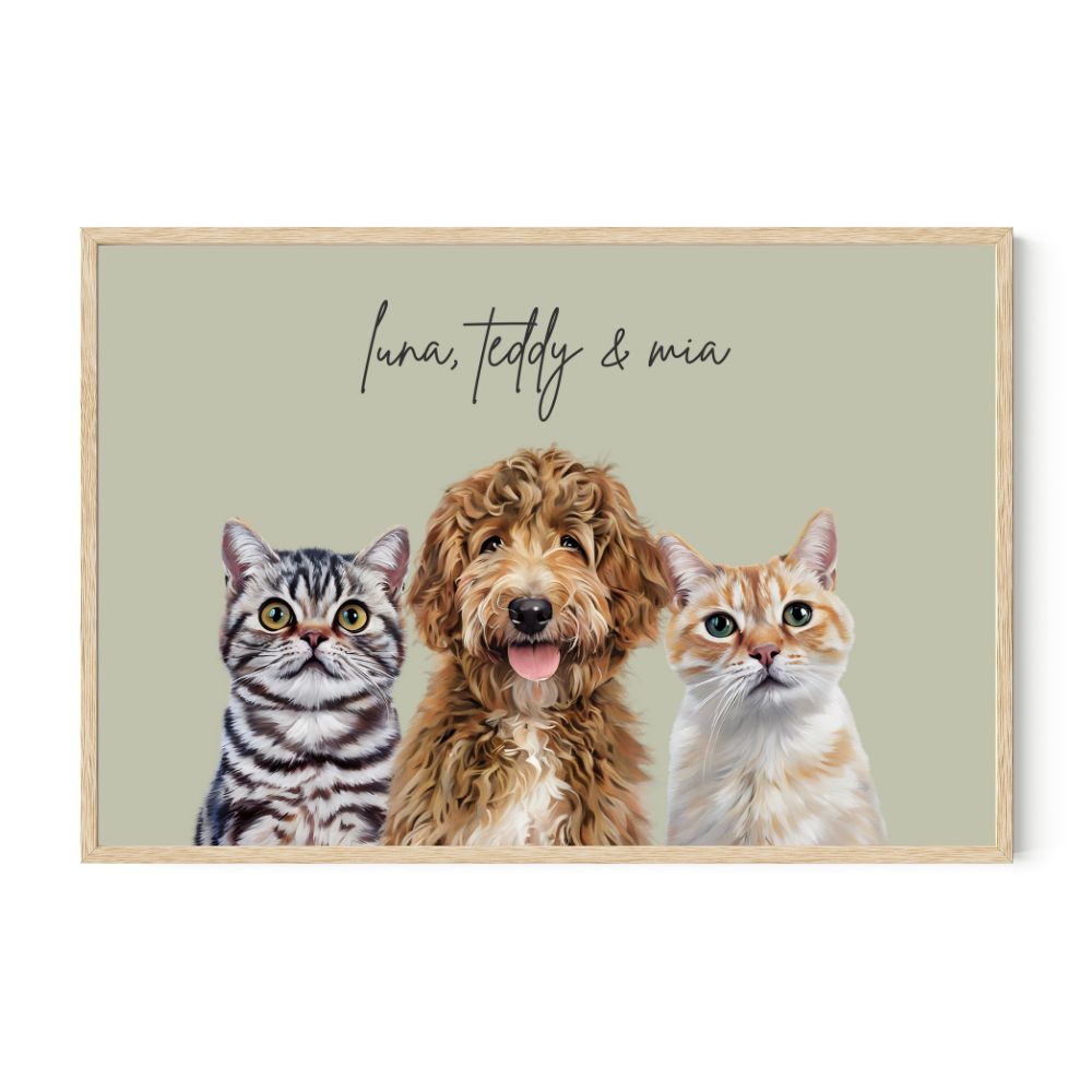 Multi Pet Custom Portrait - Three Pets Artelo