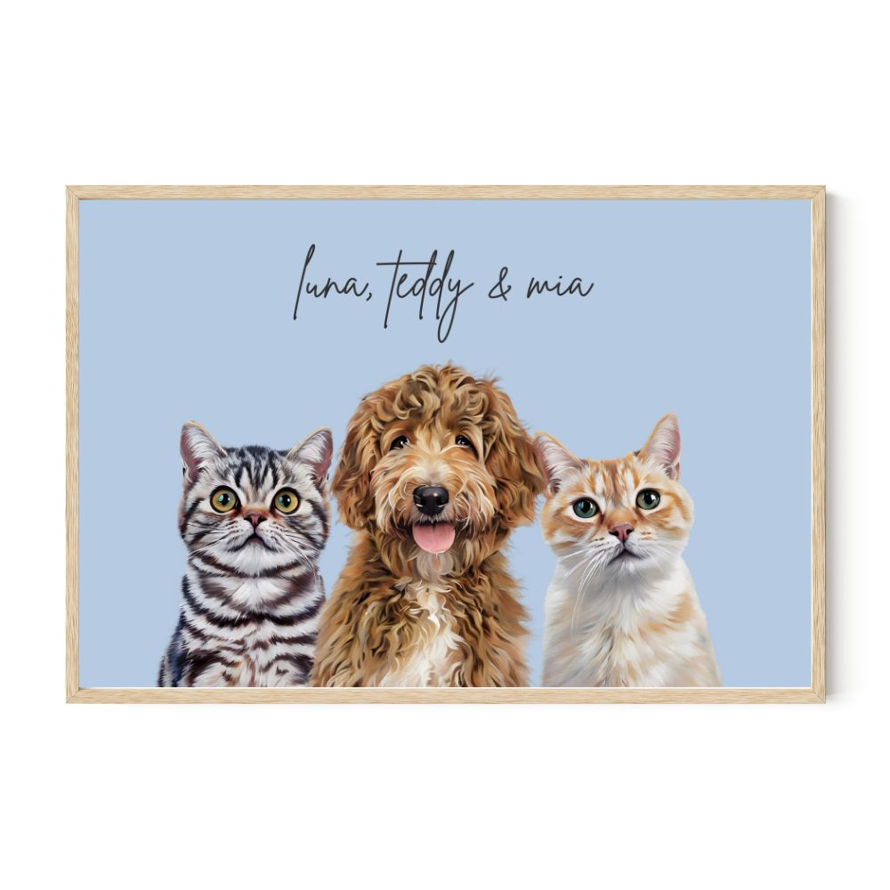 Multi Pet Custom Portrait - Three Pets Artelo