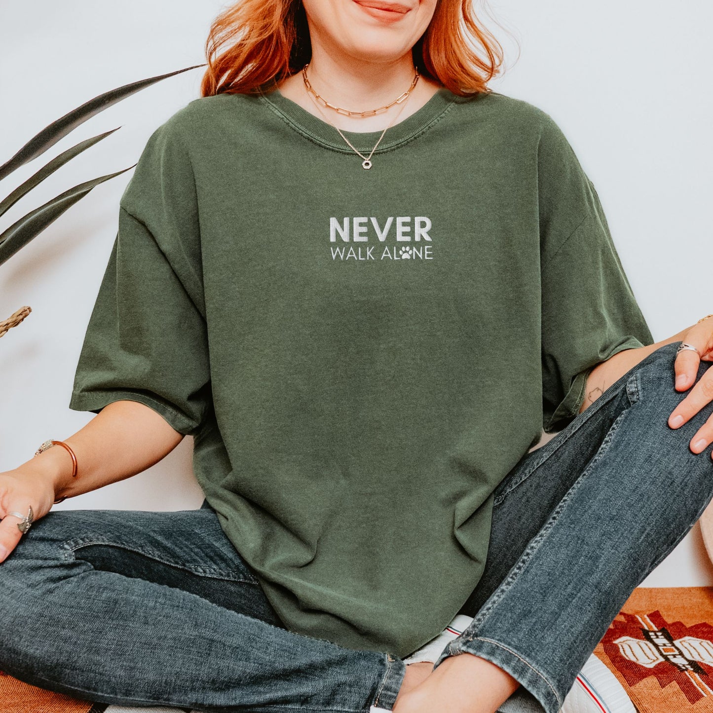 Never Walk Alone Embroidered Dog Tee