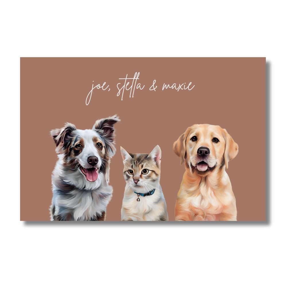 Multi Pet Custom Portrait - Three Pets Artelo