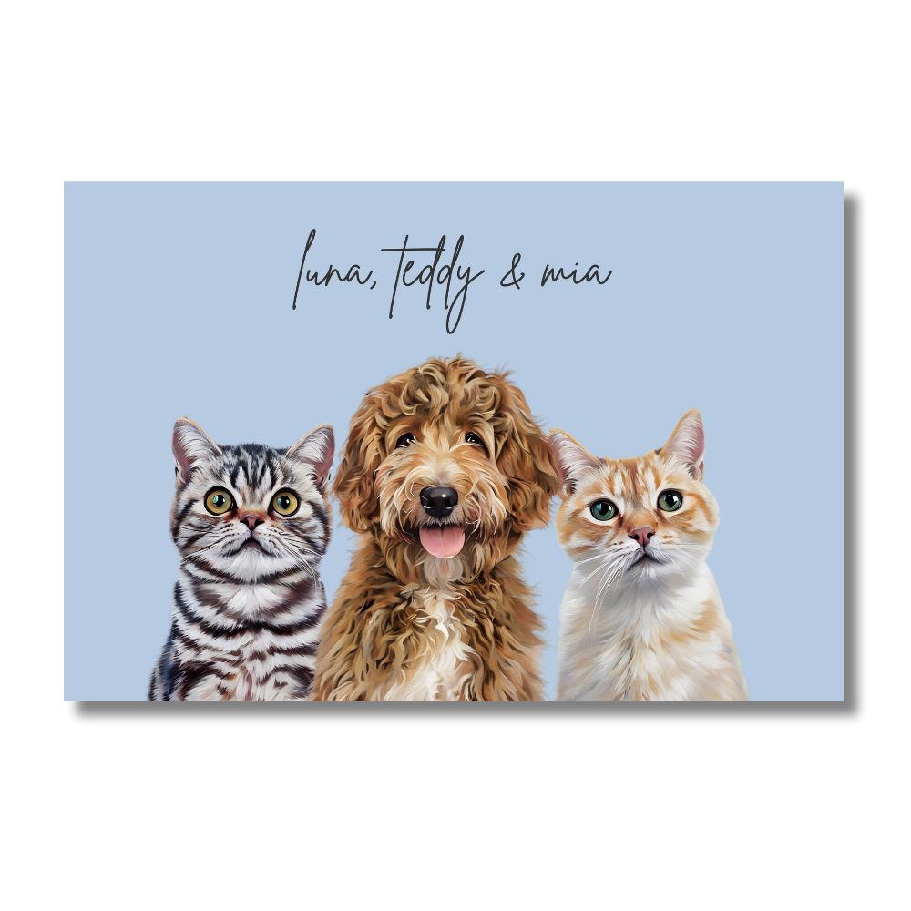 Multi Pet Custom Portrait - Three Pets Artelo