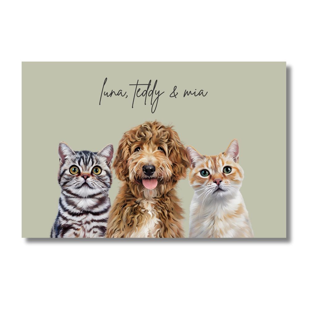 Multi Pet Custom Portrait - Three Pets Artelo
