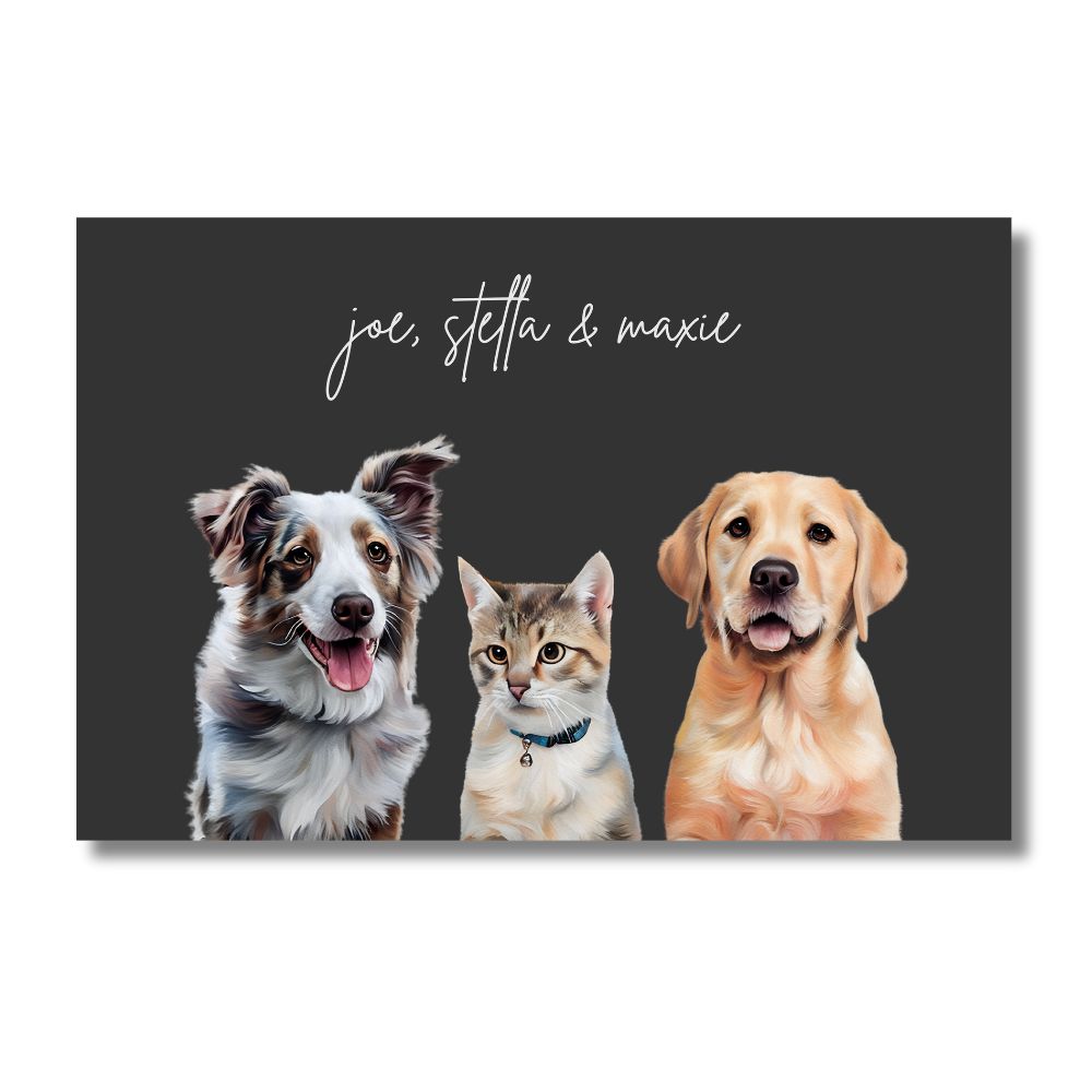 Multi Pet Custom Portrait - Three Pets Artelo