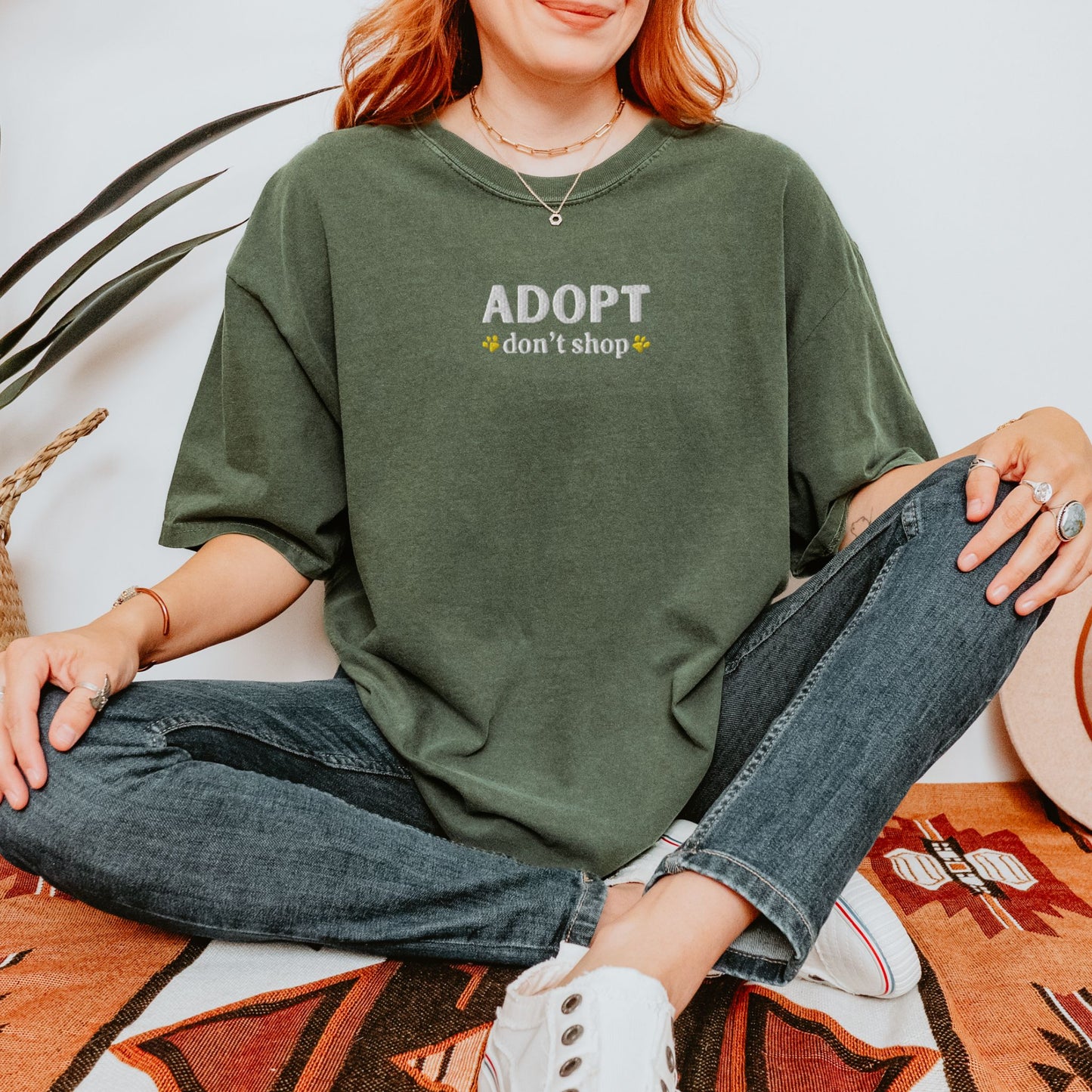 Adopt Don't Shop Embroidered Dog Tee