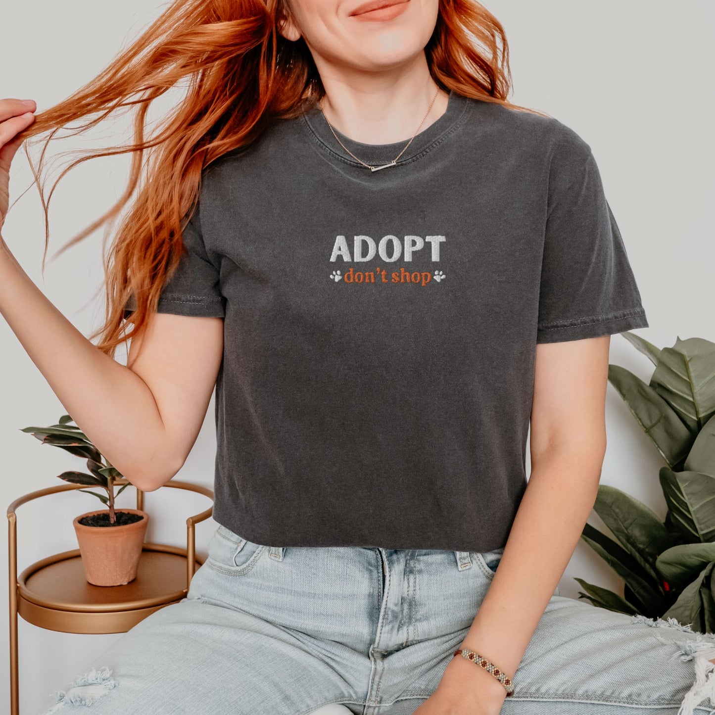 Adopt Don't Shop Embroidered Dog Tee