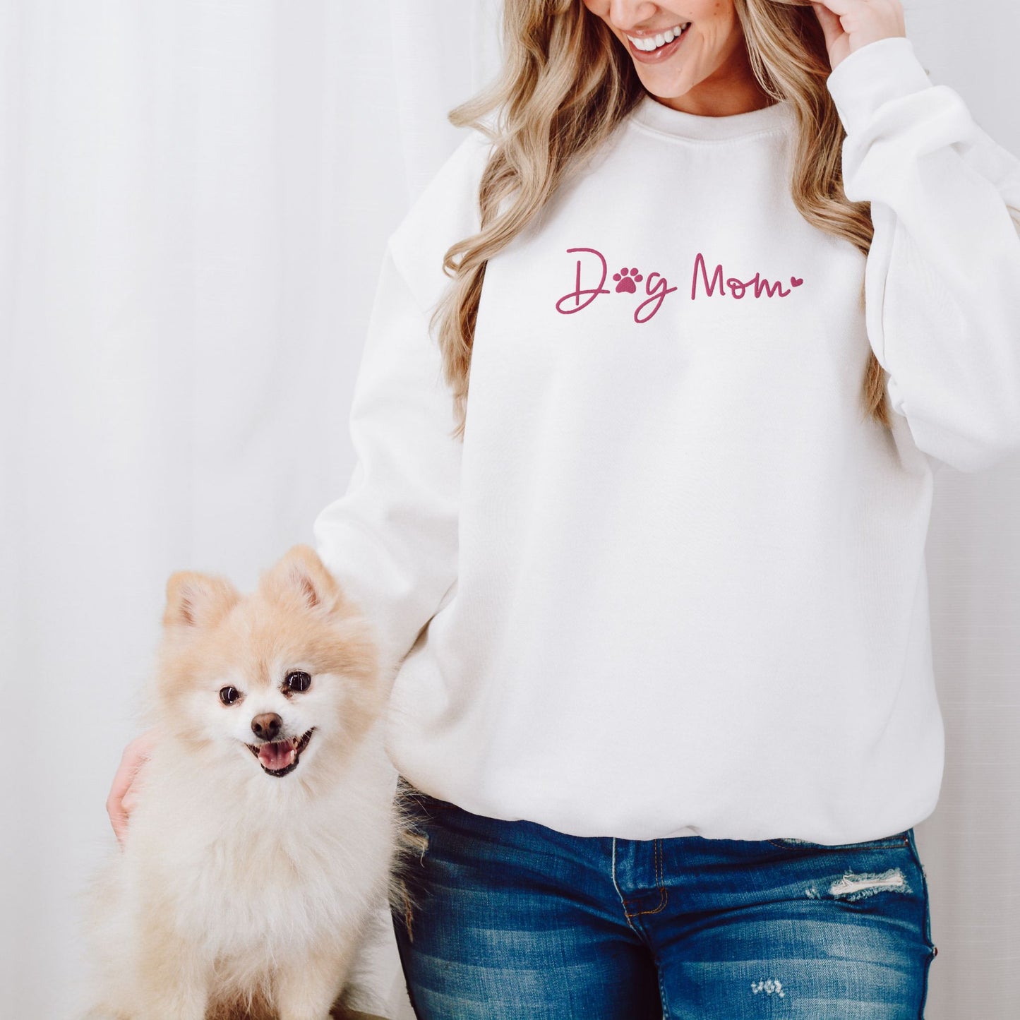 Dog Mom Heart Embroidered Sweatshirt