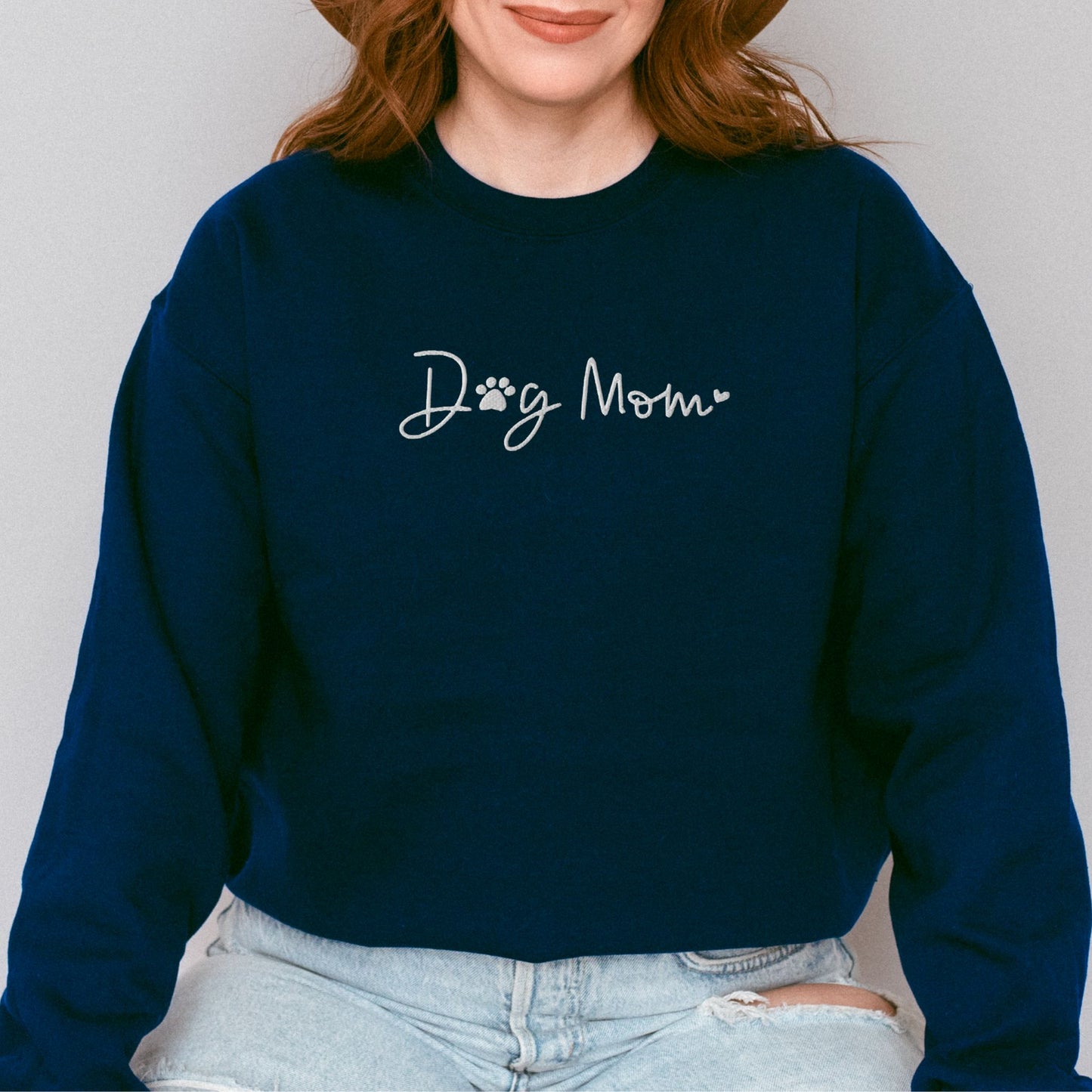 Dog Mom Heart Embroidered Sweatshirt