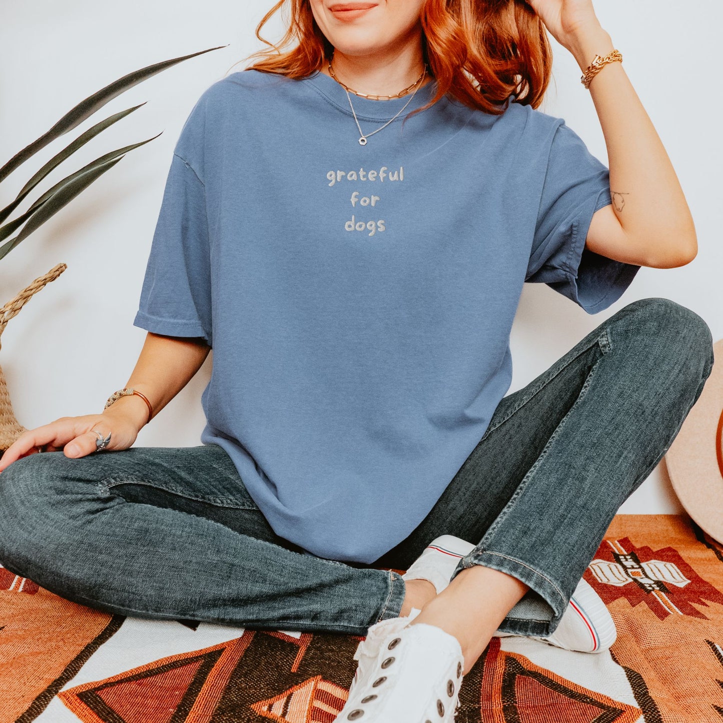 Grateful for Dogs Embroidered Tee