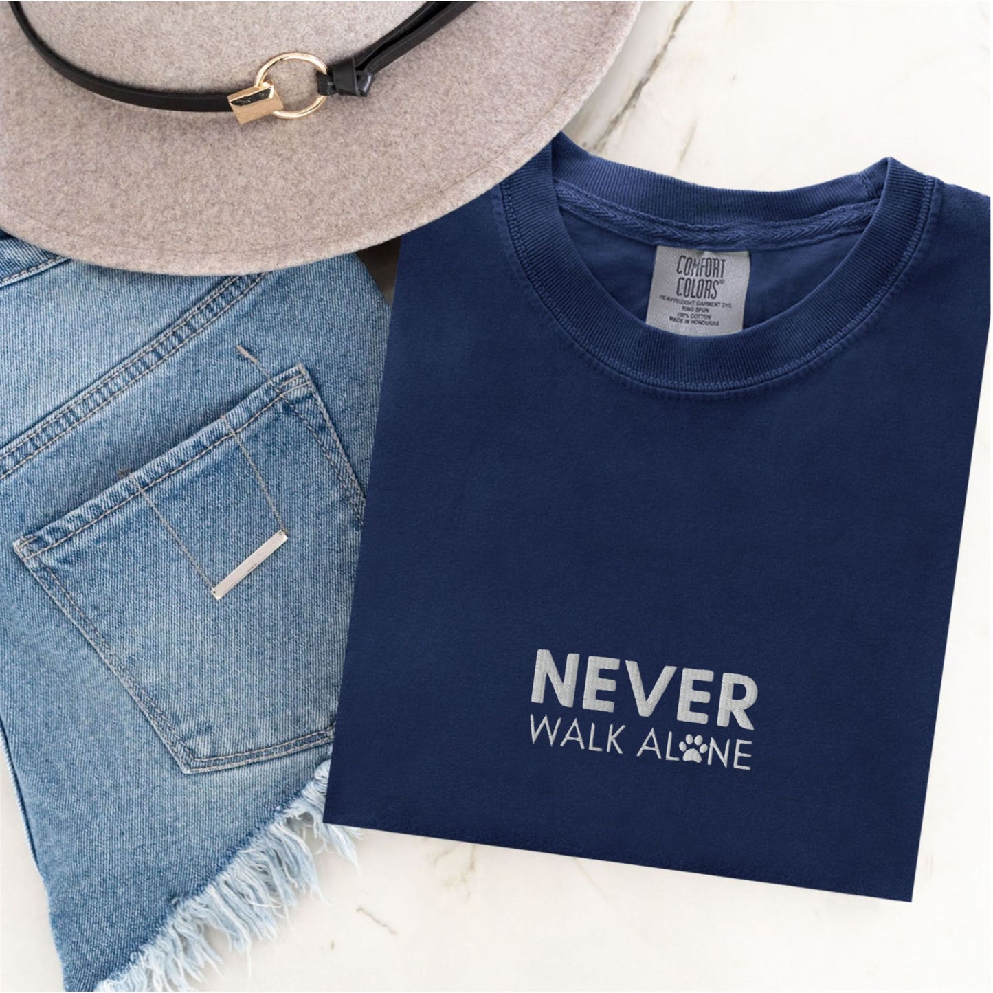 Never Walk Alone Embroidered Dog Tee