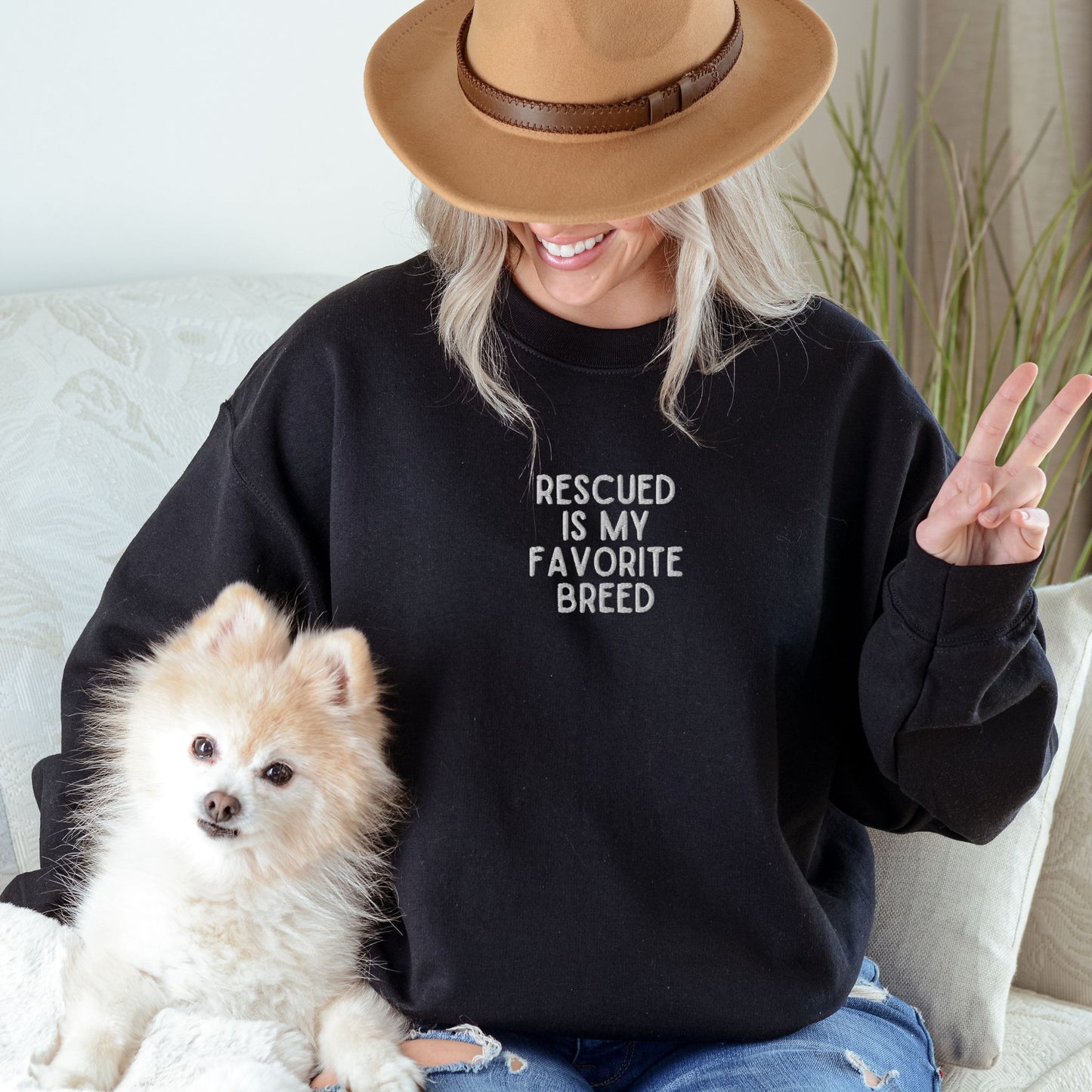 Rescued is My Favorite Breed Embroidered Sweatshirt