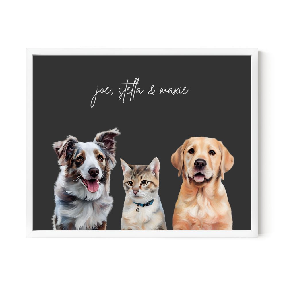 Multi Pet Custom Portrait - Three Pets Artelo