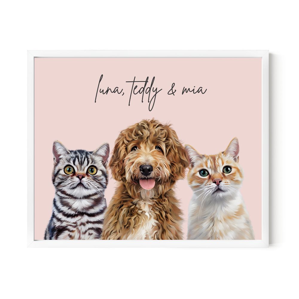 Multi Pet Custom Portrait - Three Pets Artelo