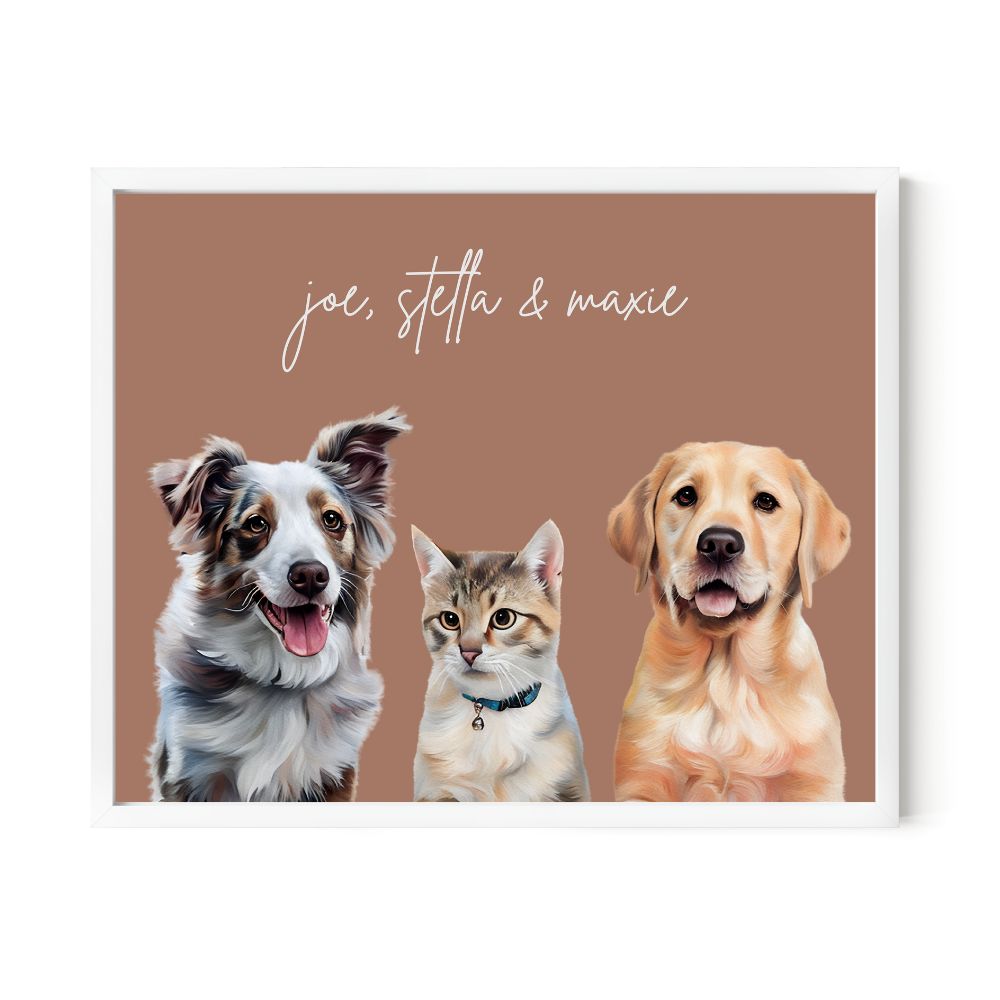 Multi Pet Custom Portrait - Three Pets Artelo