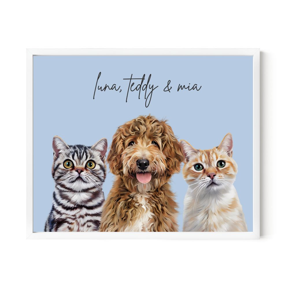 Multi Pet Custom Portrait - Three Pets Artelo