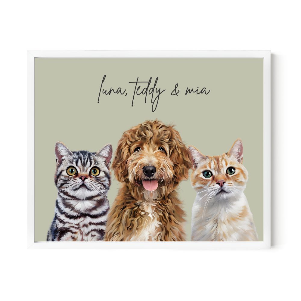 Multi Pet Custom Portrait - Three Pets Artelo