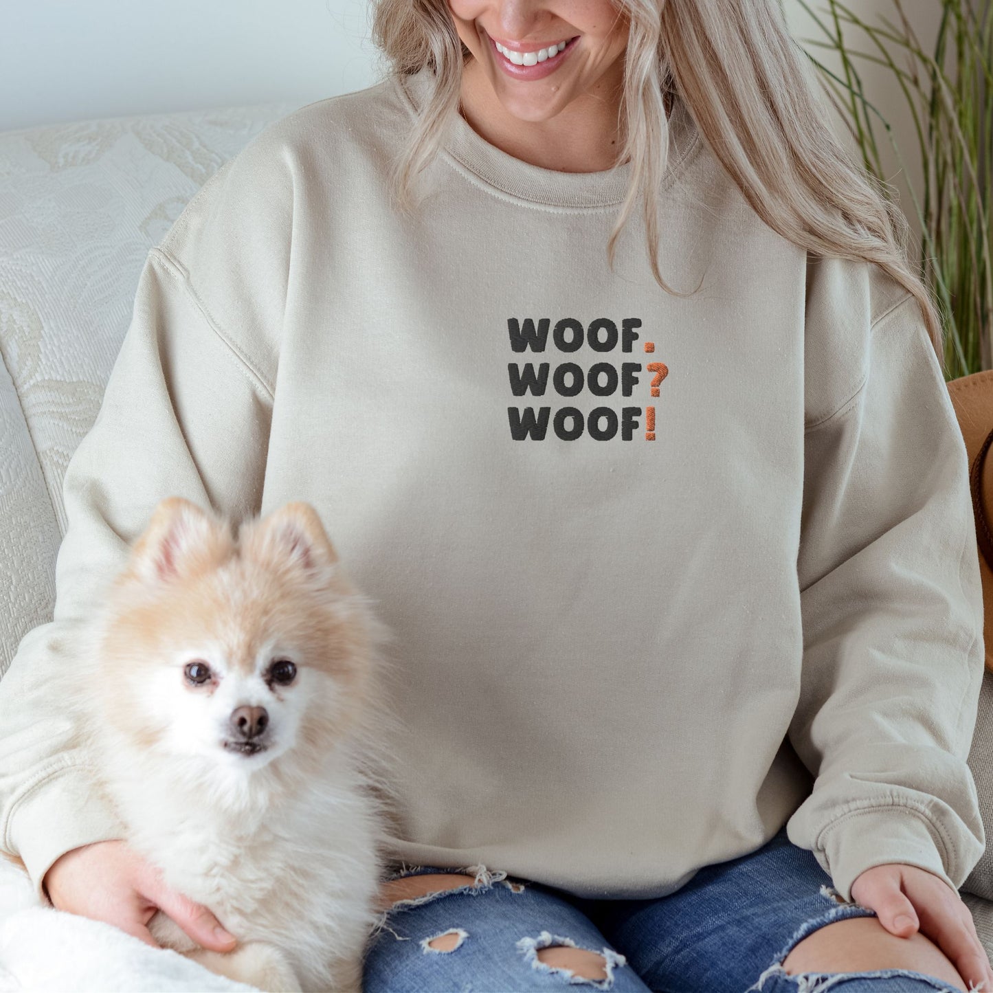 Woof.Woof?Woof! Embroidered Sweatshirt