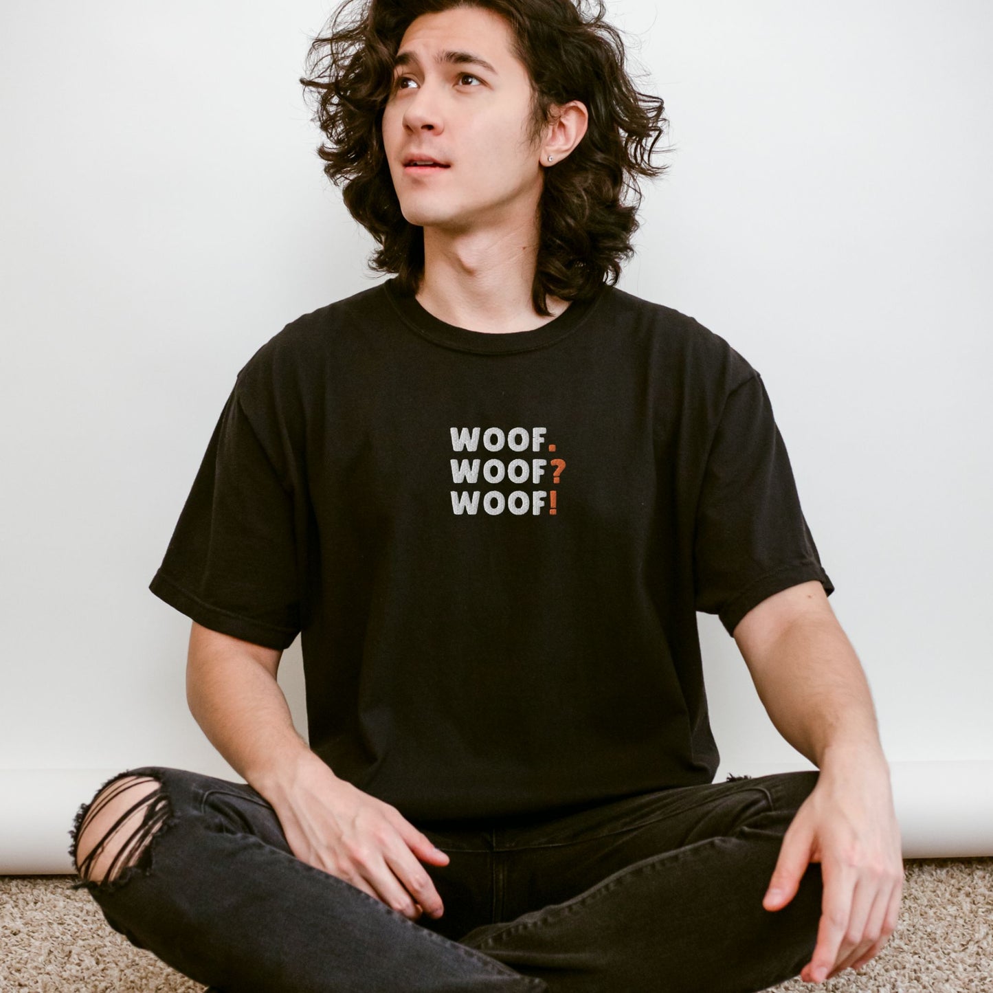 Woof. Woof? Woof! Embroidered Tee