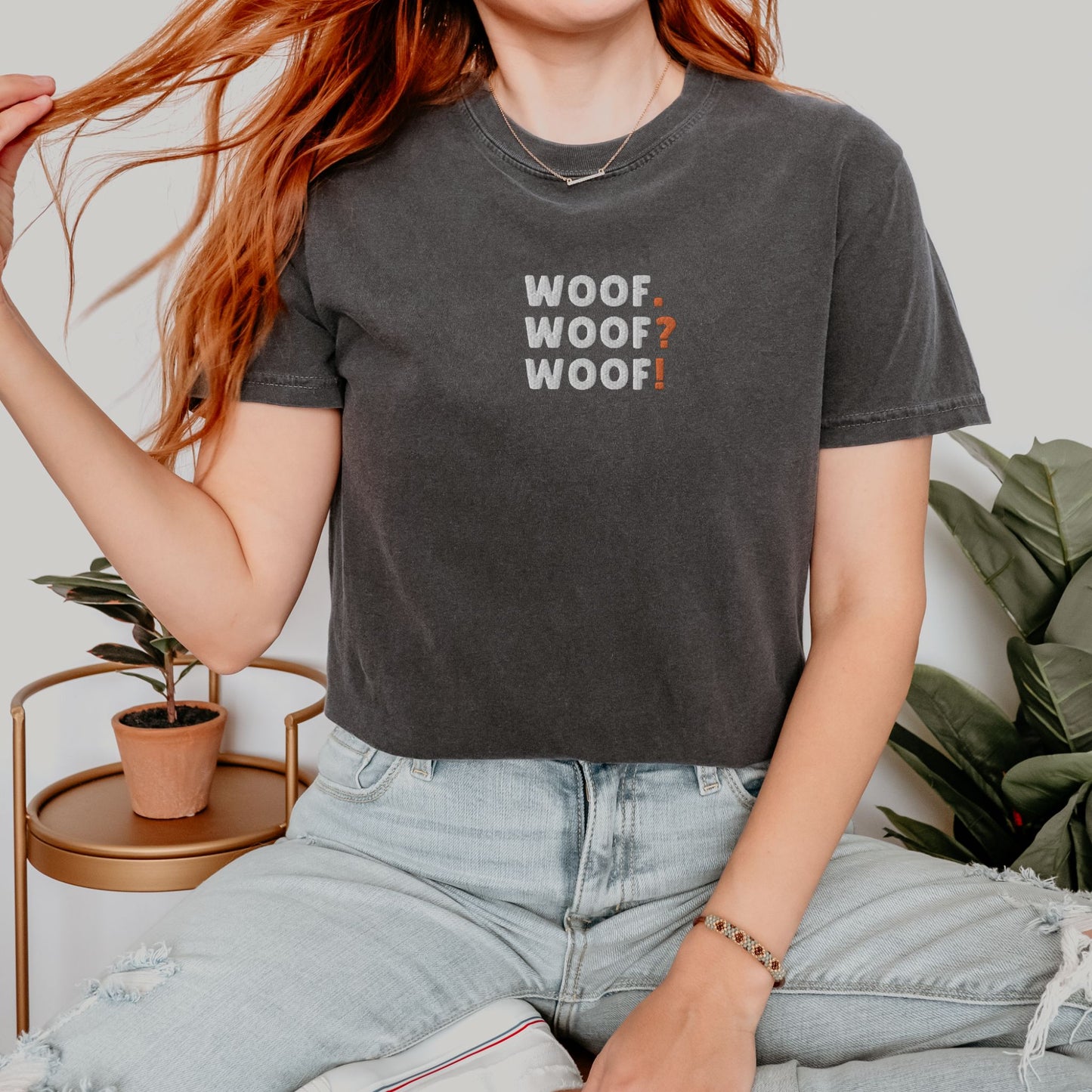 Woof. Woof? Woof! Embroidered Tee